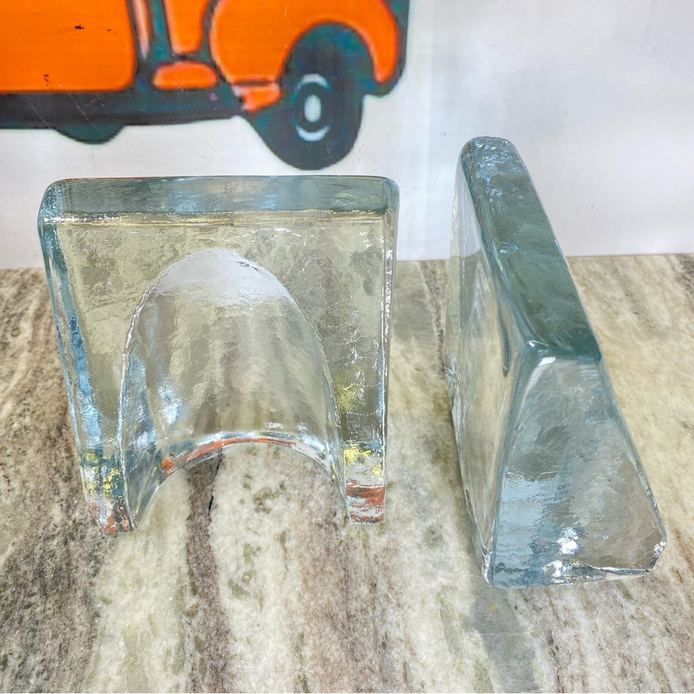 Bookends Mid Century Modern 70’s Glass Crystal Shovel Bookends by Blenko Glass